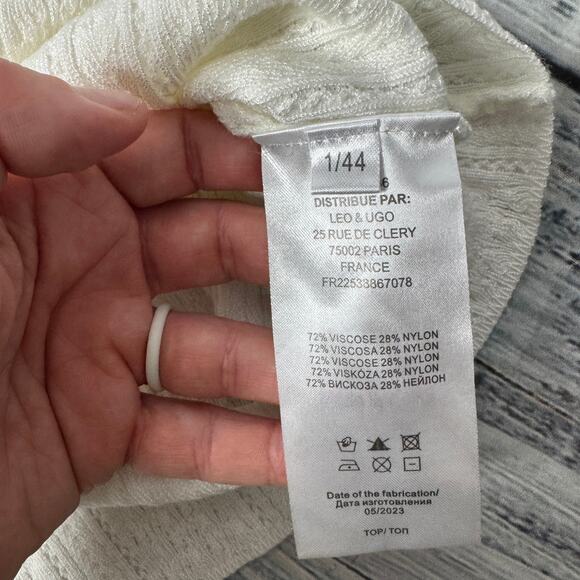 Leo & Ugo Paris Ivory Textured Knit Sweater Crochet Detail Mock Neck Pullover M - Picture 4 of 6